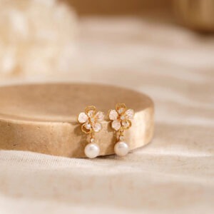 pink flower freshwater pearl earrings
