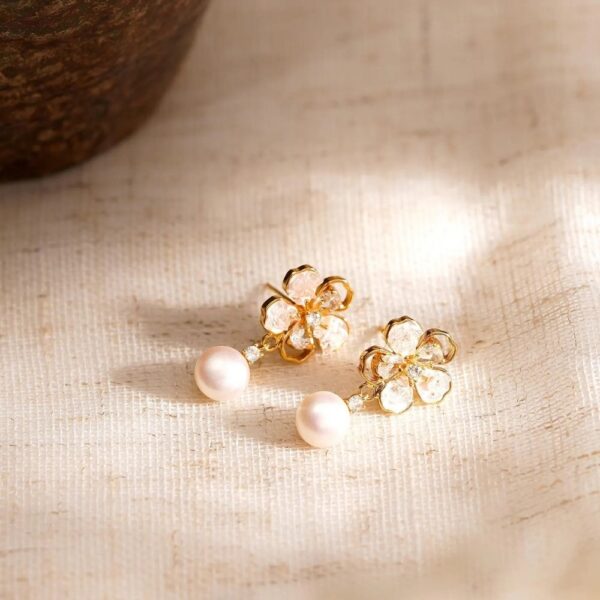 pink flower freshwater pearl earrings