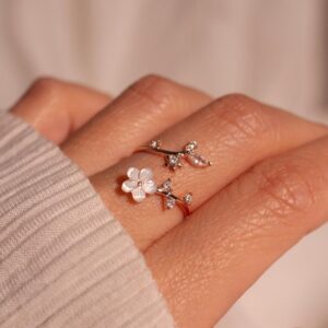 birth flower ring mother of pearl sakura rings