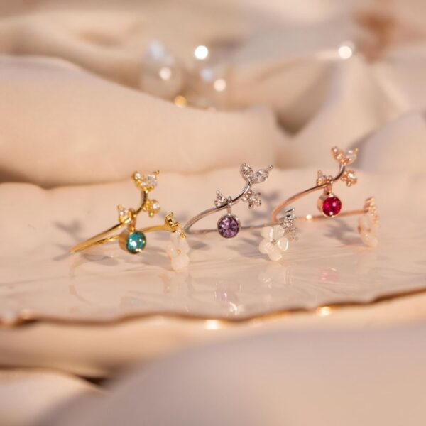 birth flower ring mother of pearl sakura rings