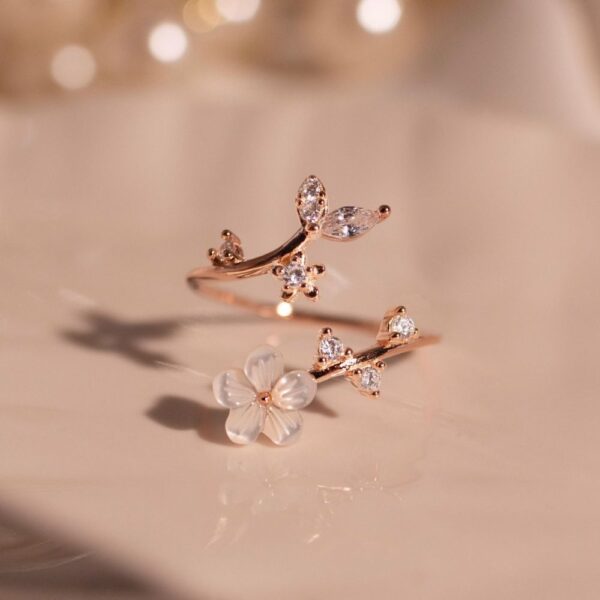 birth flower ring mother of pearl sakura rings