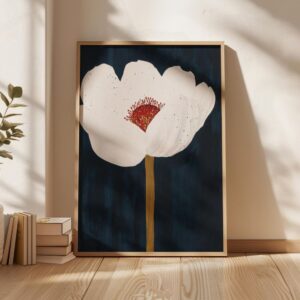 elegant white flower painting on deep blue background