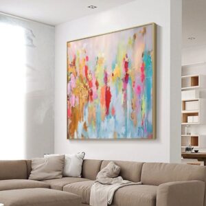 large pink abstract oil painting gold leaf textured canvas