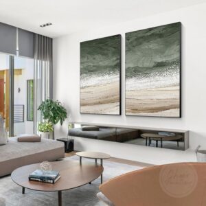 set of 2 sage green painting original abstract art