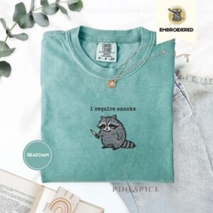i require snacks embroidered raccoon tee