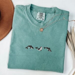 embroidered trio of orcas comfort colors t shirt