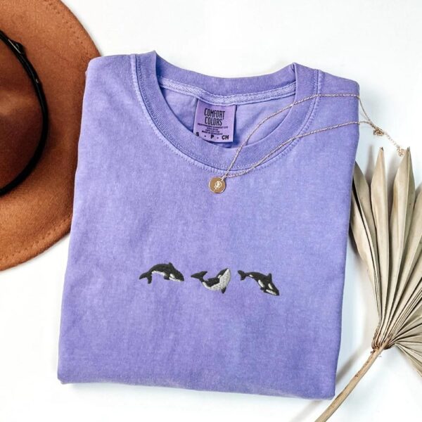 embroidered trio of orcas comfort colors t shirt
