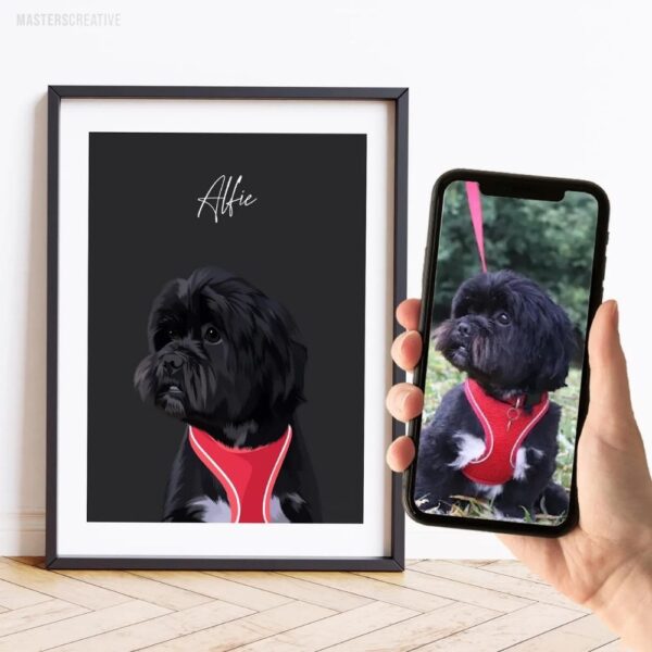 pet portrait, hand illustrated custom portrait