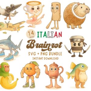 italian brainrot 14 doodle characters svg png bundle