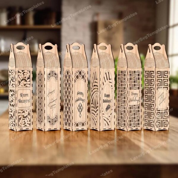 laser cut wine bottle gift box 6 bundle svg file