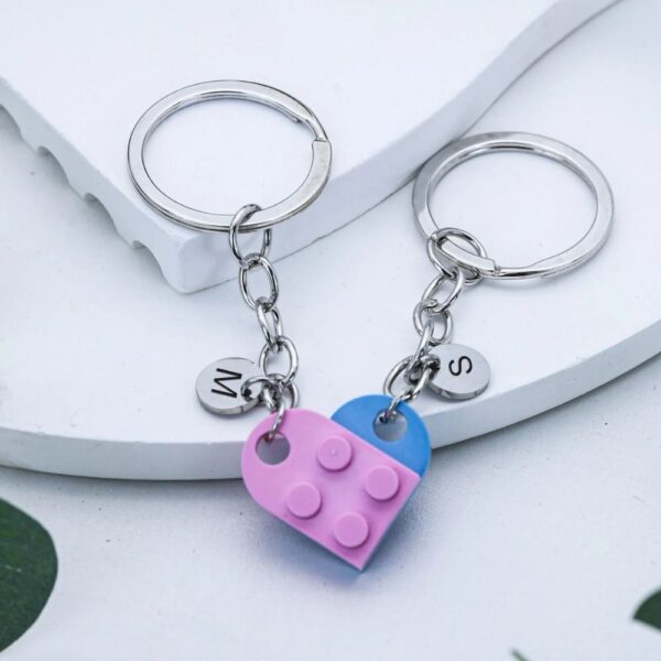 personalized initial heart keychain set