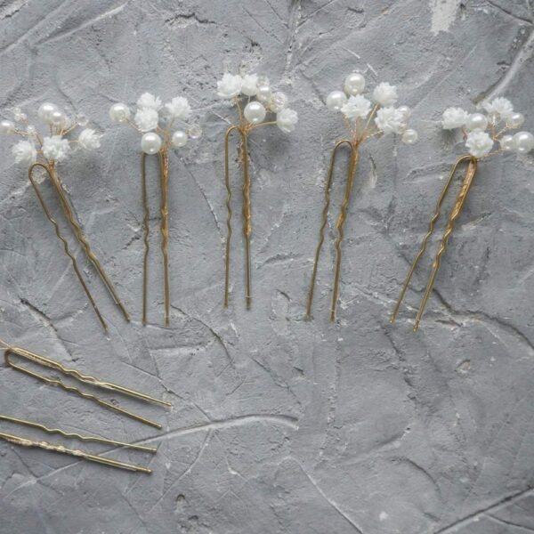 wedding flower hair pins pearl piece babys breath bridal headpiece