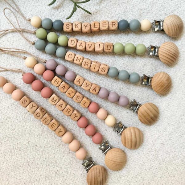 personalized pacifier clip and rattle set