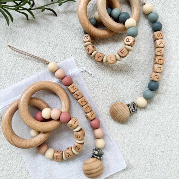 personalized pacifier clip and rattle set
