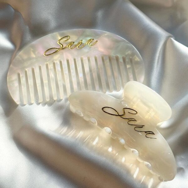 personalized fan shaped comb & claw clip