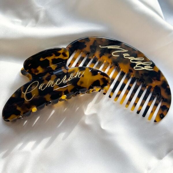 personalized fan shaped comb & claw clip