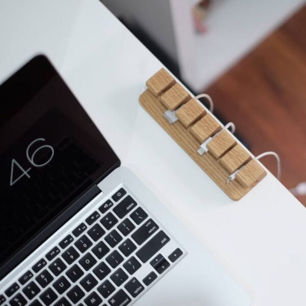 wooden cable and charger organizer
