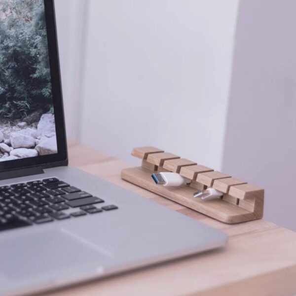 wooden cable and charger organizer