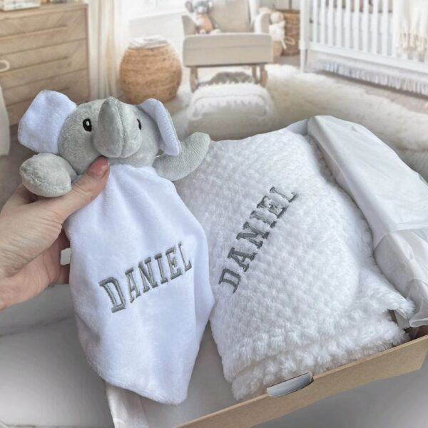 personalised baby blanket and comforter gift set