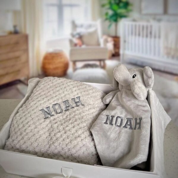 personalised baby blanket and comforter gift set