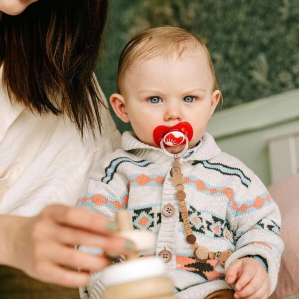 personalized dummy clip with crocheted animal
