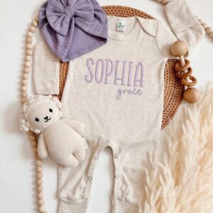 embroidered personalized purple romper
