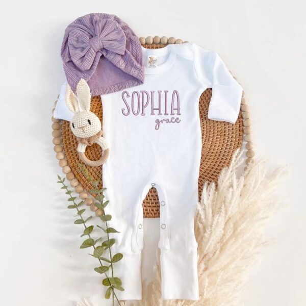 embroidered personalized purple romper