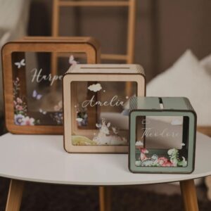 personalized large wooden piggy bank for kids